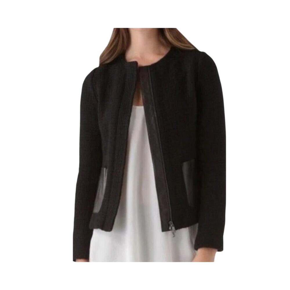 Vince Womens Black Wool Blend Long Sleeve Zip Front Sweater Jacket Size 6